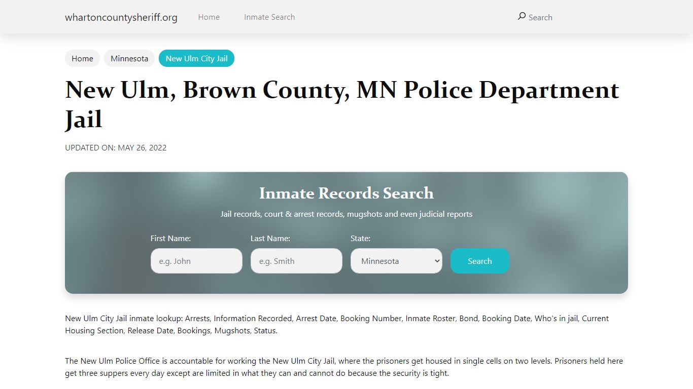 New Ulm, MN City Jail Inmates, Arrests